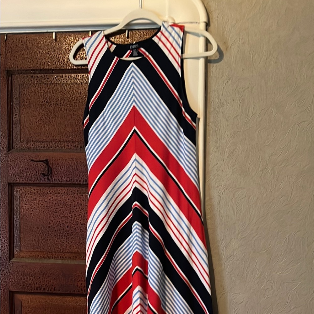 Chaps Women's Striped Sleeveless Dress - Red, White, and Blue